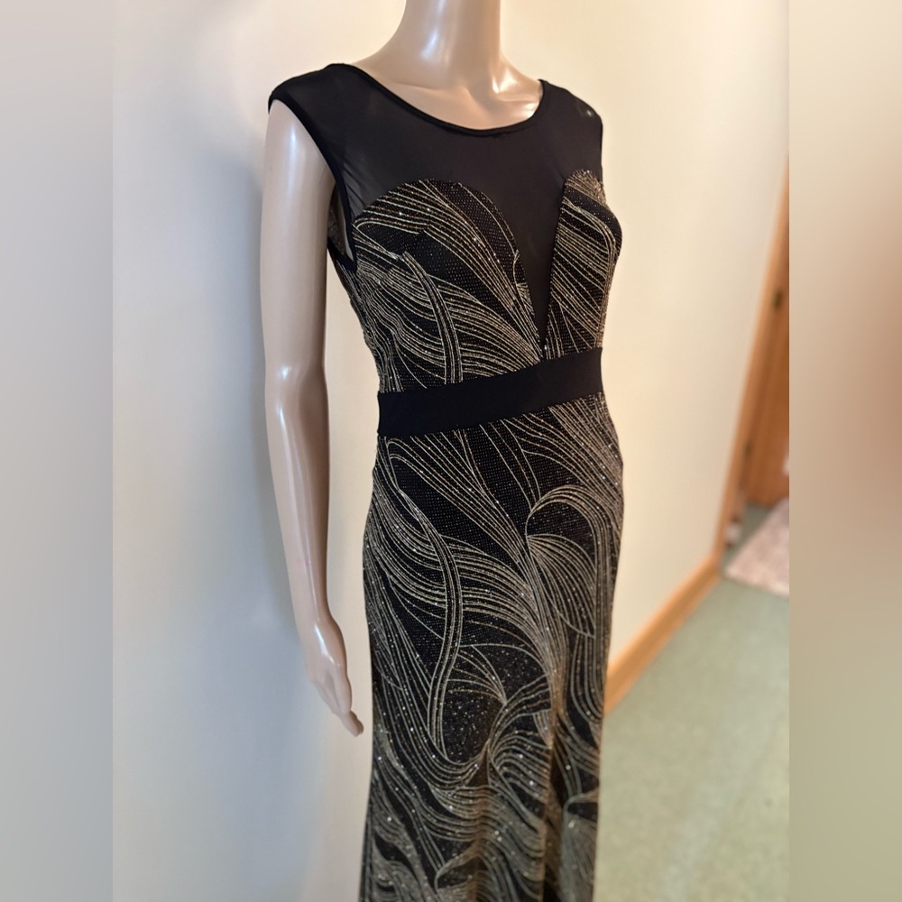 Dress Gown Black Gold Maxi Classic Timeless Party Stretch Comfortable